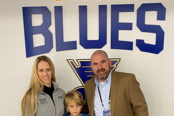 Perkins discusses Proton Therapy during Blues game